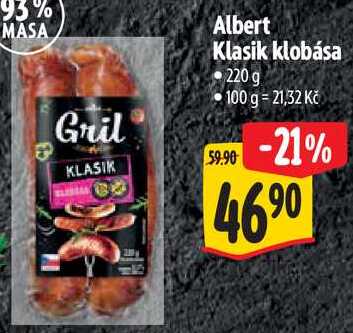 Albert Klasik klobása, 220 g