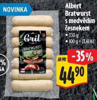 Albert Bratwurst s medvědím česnekem, 330 g 