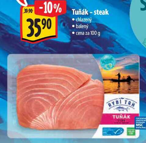 Tuňák - steak, cena za 100 g 