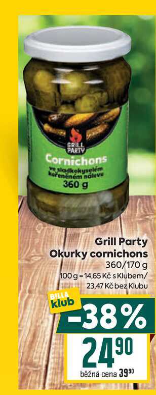 Grill Party Okurky cornichons 360/170 g 