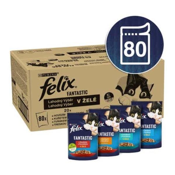 Felix Fantastic s hovězím, kuřetem, tuňákem a treskou v želé, pro kočky 80 x 85 g