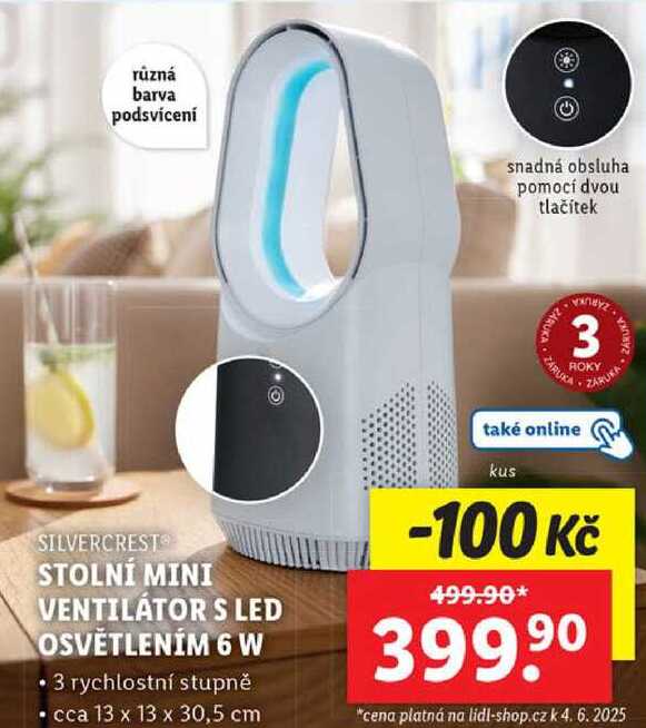 STOLNÍ MINI VENTILÁTOR S LED OSVĚTLENÍM 6 W 