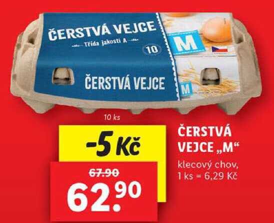 ČERSTVÁ VEJCE ,,M" klecový chov, 10 ks