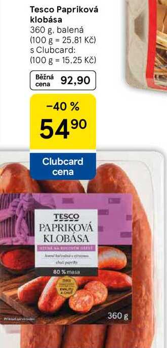 Tesco Papriková klobása, 360 g, balená  