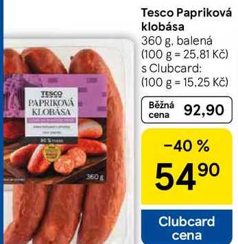Tesco Papriková klobása, 360 g, balená 