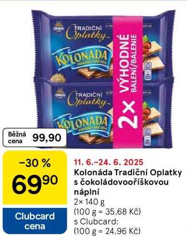 Kolonáda Tradiční Oplatky s čokoládovooříškovou náplní, 2x 140 g