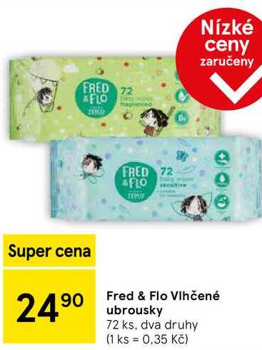Fred & Flo Vlhčené ubrousky, 72 ks, dva druhy