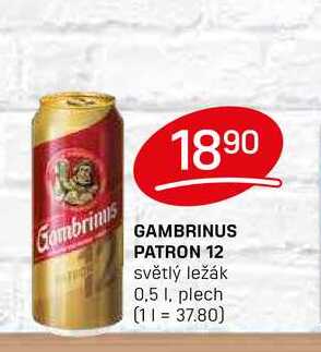 GAMBRINUS PATRON 12 světlý ležák 0,5l, plech 