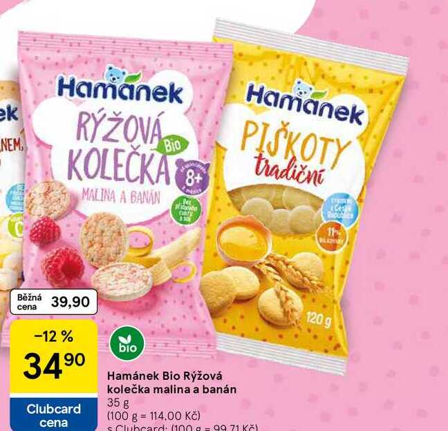 Hamánek Bio Rýžová kolečka malina a banán, 35 g 