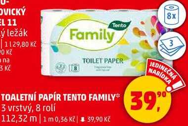 TOALETNÍ PAPÍR TENTO FAMILY 3 vrstvý, 8 rolí
