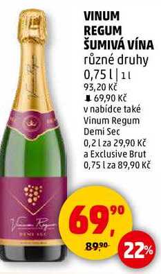 VINUM REGUM ŠUMIVÁ VÍNA různé druhy, 0,75 l