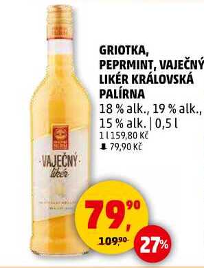 GRIOTKA, PEPRMINT, VAJEČNÝ LIKÉR KRÁLOVSKÁ PALÍRNA 18 % alk., 19% alk., 15% alk., 0,5 l