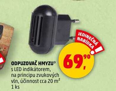 ODPUZOVAČ HMYZU s LED indikátorem, na principu zvukových vln, účinnost cca 20 m², 1 ks 