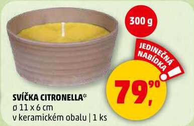 SVÍČKA CITRONELLA prumer 11 x 6 cm v keramickém obalu, 1 ks