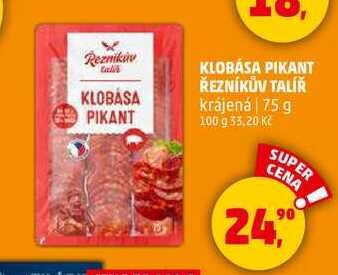 KLOBÁSA PIKANT ŘEZNÍKŮV TALÍŘ krájená, 75 g