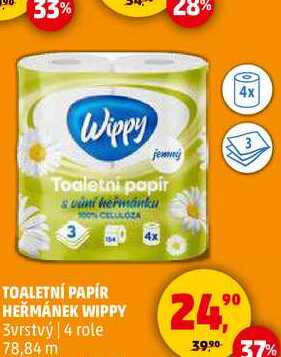TOALETNÍ PAPÍR HEŘMÁNEK WIPPY 3vrstvý, 4 role 