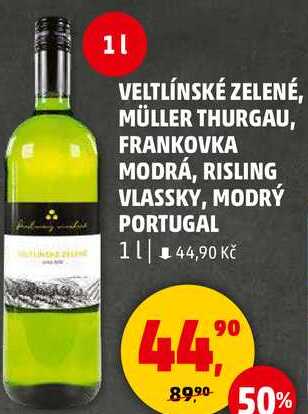 VELTLÍNSKÉ ZELENÉ, MÜLLER THURGAU, FRANKOVKA MODRÁ, 1 l 