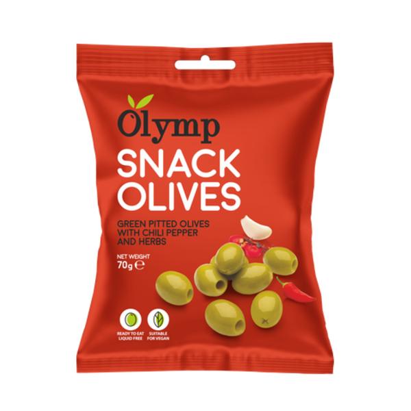 Olymp Zelené olivy bez pecky s chilli papričkou a bylinkami