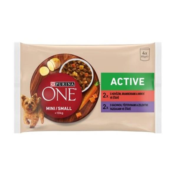 Purina ONE MINI Dog Active Hovězí a kachna ve šťávě 4x85g