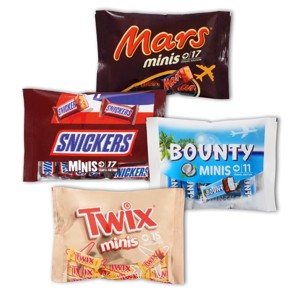 BOUNTY, TWIX, MARS, MILKY WAY, SNICKERS