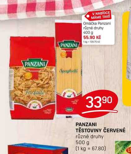 PANZANI TĚSTOVINY ČERVENÉ různé druhy 500 g  
