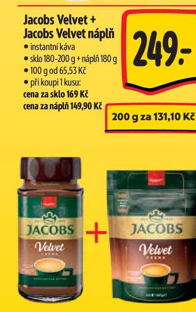 Jacobs Velvet + Jacobs Velvet náplň instantní káva  sklo 180-200 g + náplň 180 g  
