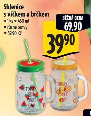 Sklenice s víčkem a brčkem