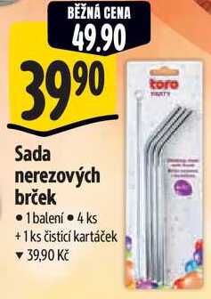 Sada nerezových brček, 4 ks + 1 ks čisticí kartáček 