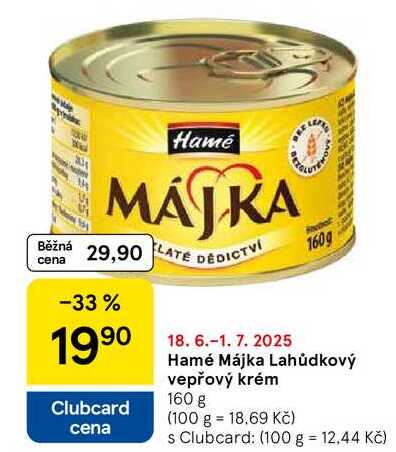 Hamé Májka Lahůdkový vepřový krém, 160 g 