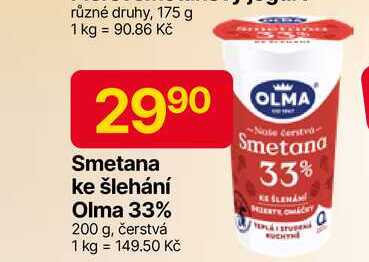 Olma Smetana ke šlehání 33% 200 g, čerstvá 