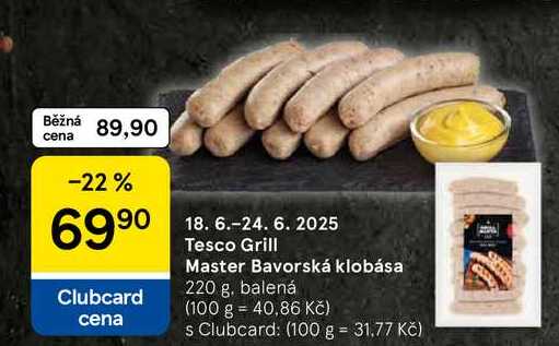 Tesco Grill Master Bavorská klobása, 220 g