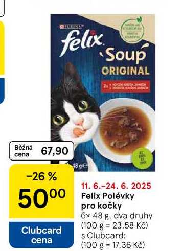 Felix Polévky pro kočky, 6x 48 g. dva druhy