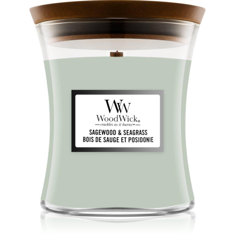 Woodwick Sagewood & Seagrass vonná svíčka s dřevěným knotem 275 g