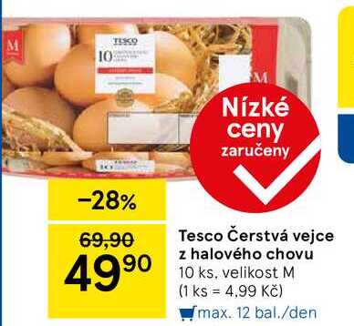 Tesco Čerstvá vejce z halového chovu, 10 ks, velikost M 