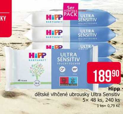 Hipp dětské vlhčené ubrousky Ultra Sensitiv 5x 48 ks, 240 ks