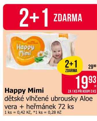 Happy Mimi dětské vlhčené ubrousky Aloe vera + heřmánek 72 ks 