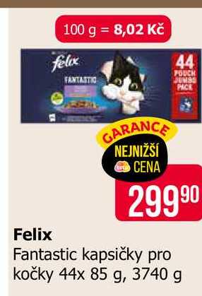 felix Fantastic kapsičky pro kočky 44x 85 g, 3740 g 