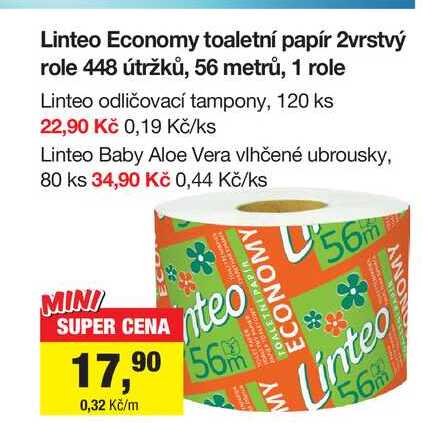 Linteo Economy toaletní papír 2vrstvý role 448 útržků, 56 metrů, 1 role 