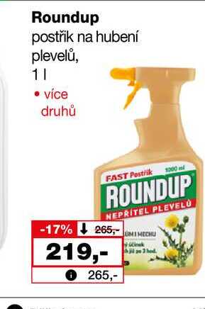 Roundup postřik na hubení plevelů, 1l