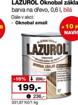 LAZUROL Oknobal zákla barva na dřevo, 0,6 1, bílá  