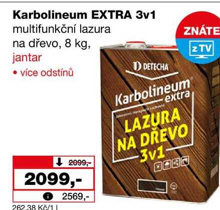 Karbolineum EXTRA 3v1 multifunkční lazura na dřevo, 8 kg, jantar 