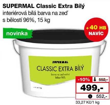 SUPERMAL Classic Extra Bílý interiérová bílá barva na zeď s bělostí 96%, 15 kg 