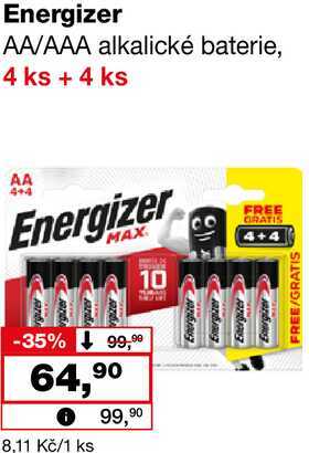 Energizer AA/AAA alkalické baterie, 4 ks + 4 ks 