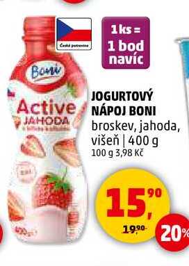 JOGURTOVÝ NÁPOJ BONI JAHODA broskev, 400 g