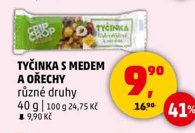TYČINKA S MEDEM A OŘECHY různé druhy, 40 g 