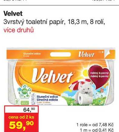 Velvet 3vrstvý toaletní papír, 18,3 m, 8 rolí