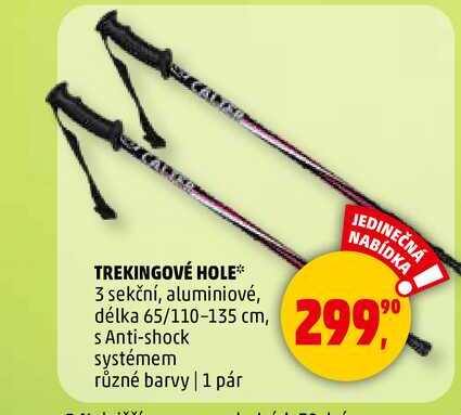 TREKINGOVÉ HOLE 3 sekční, aluminiové, délka 65/110-135 cm, s Anti-shock systémem různé barvy, 1 pár 