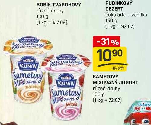 SAMETOVÝ MIXOVANÝ JOGURT různé druhy 150g