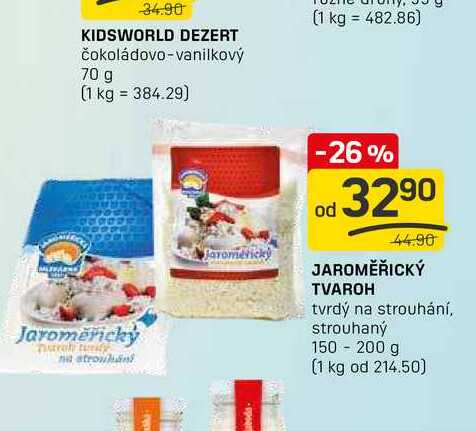 JAROMĚŘICKÝ TVAROH tvrdý na strouhání, strouhaný 150 - 200 g 