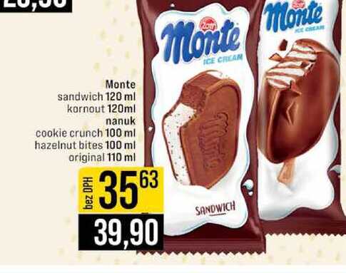 Monte sandwich 120 ml kornout 120ml nanuk cookie crunch 100 ml hazelnut bites 100 ml original 110 ml